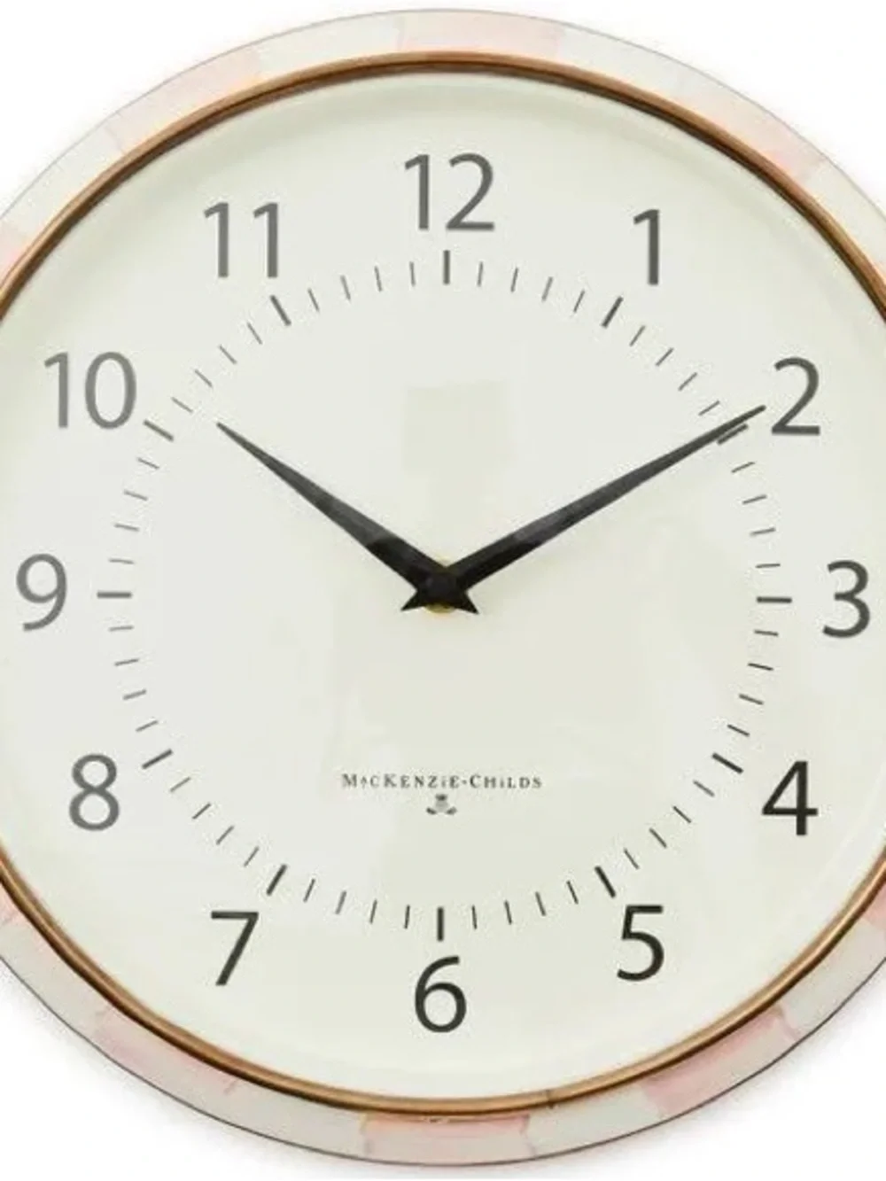 MacKenzie-Childs Pink and Gold Round Wall Clock with Black Hands